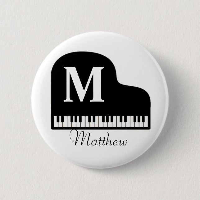 Grand Piano Monogram Pianist Personalize Knapp (Framsida)