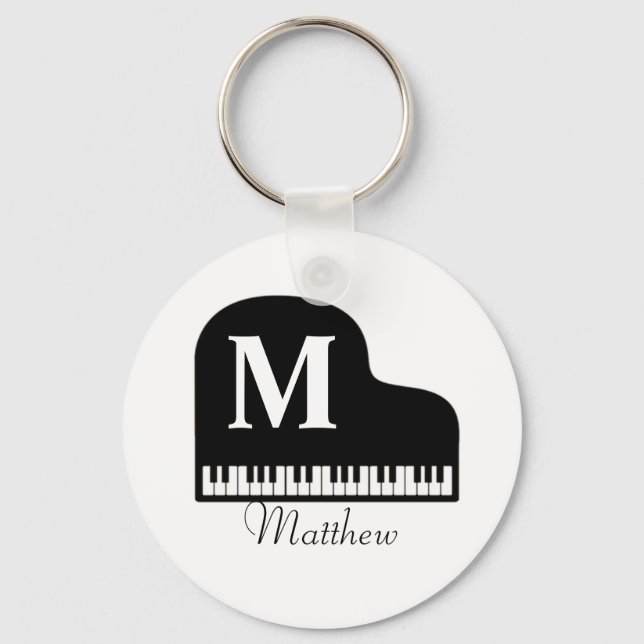 Grand Piano Monogram Pianist Personalize Nyckelring (Framsida)