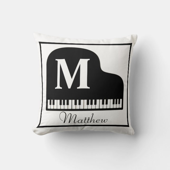 Grand Piano Monogram Pianist Personalize Square Kudde (Framsida)