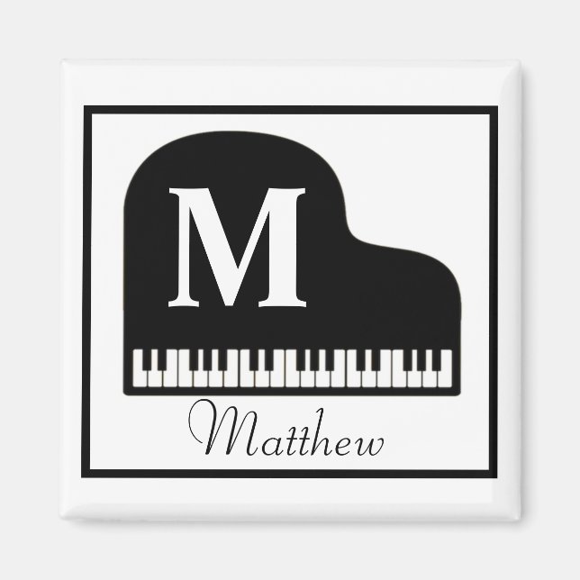 Grand Piano Monogram Pianist Personalize Square St Magnet (Framsidan)