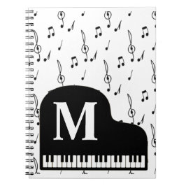 Grand Piano Music Note Monogram Pianist Anteckningsbok