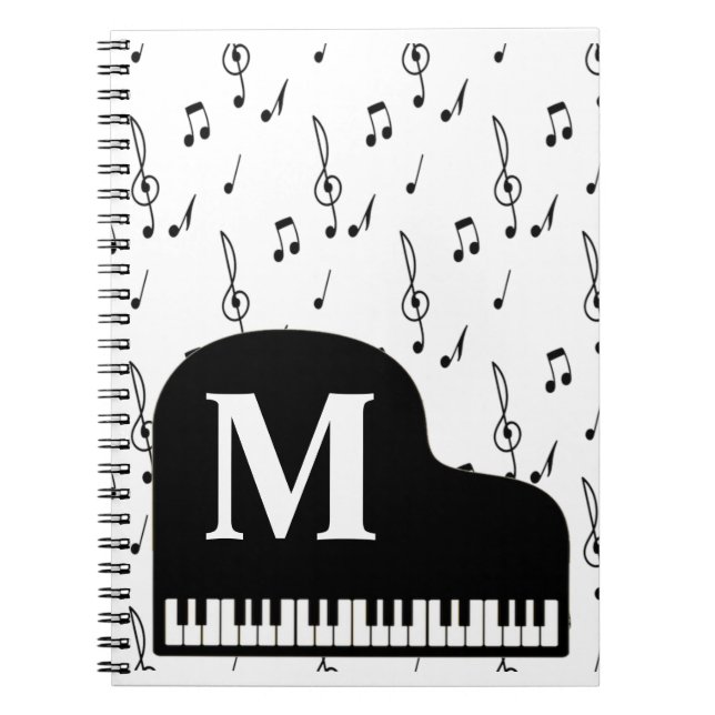 Grand Piano Music Note Monogram Pianist Anteckningsbok (Framsidan)