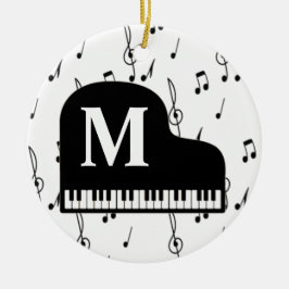 Grand Piano Music Note Monogram Pianist Julgransprydnad Keramik