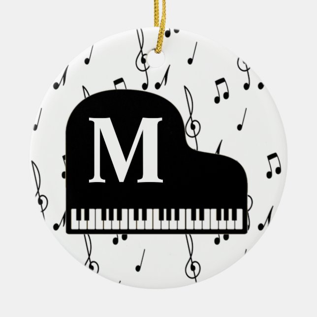 Grand Piano Music Note Monogram Pianist Julgransprydnad Keramik (Framsidan)