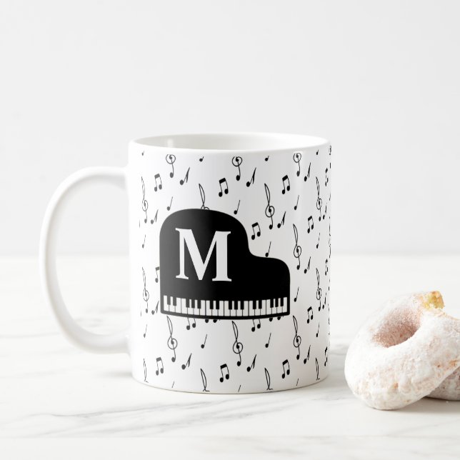 Grand Piano Music Note Monogram Pianist Kaffemugg (Med munk)