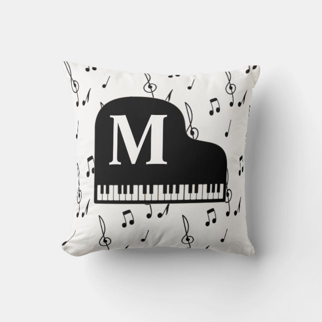 Grand Piano Music Note Monogram Pianist Kudde (Framsida)