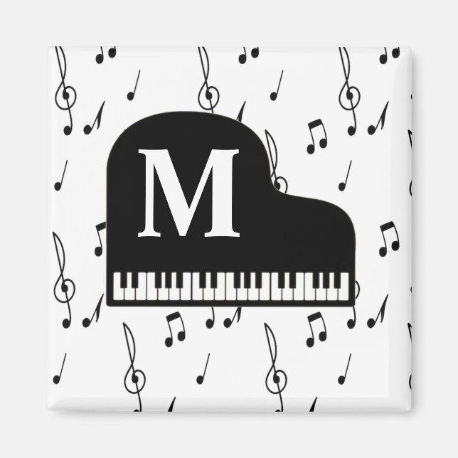 Grand Piano Music Note Monogram Pianist Magnet (Framsidan)