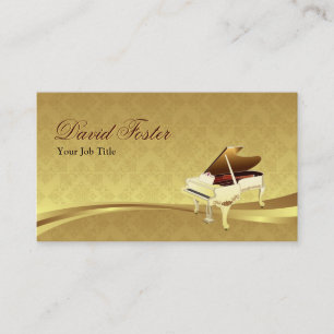 Grand Piano Musical Instrument Elegant Damask Guld Visitkort