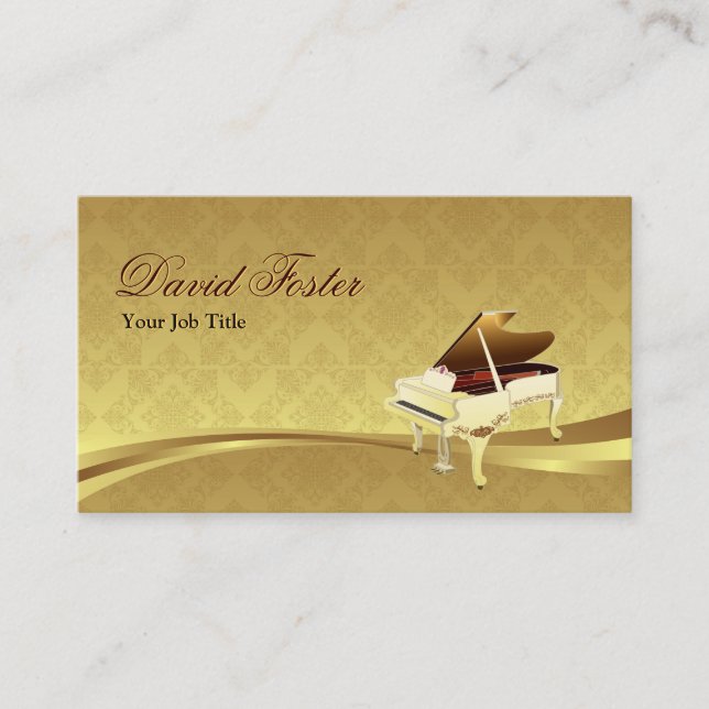 Grand Piano Musical Instrument Elegant Damask Guld Visitkort (Framsida)