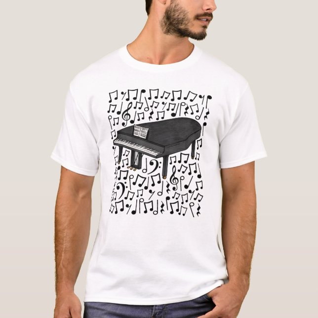 Grand Piano Musik noter Pianist Musician T Shirt (Framsida)