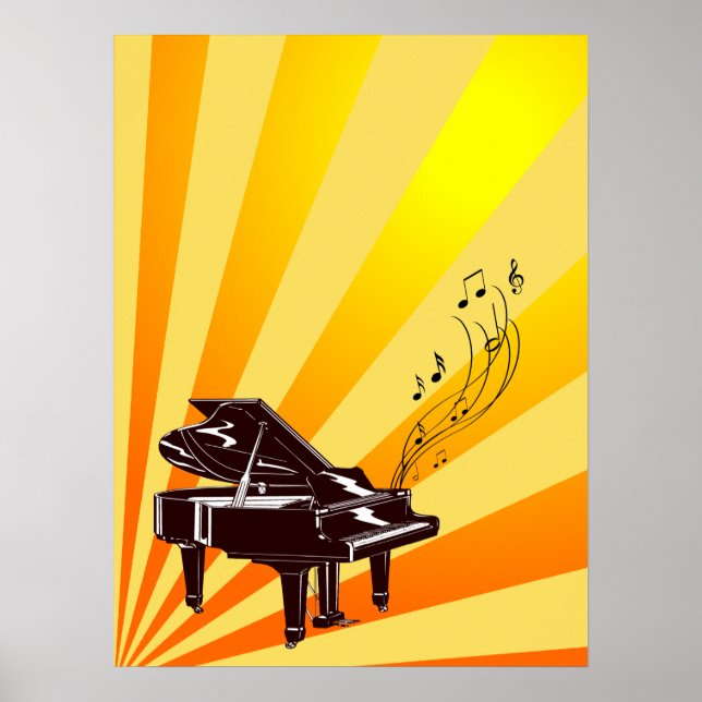 Grand Piano Notes Gult och Guld Poster (Framsidan)