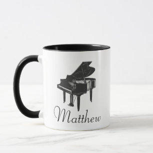 Grand Piano Pianist Black White Mugg