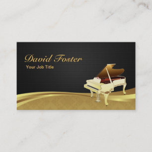 Grand Piano Pianist Elegant Black Guld Damask Visitkort