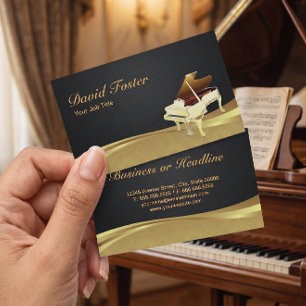 Grand piano pianist elegant svart guld damast visitkort