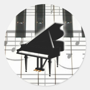 Grand Piano Tangentbord & Notes Runt Klistermärke