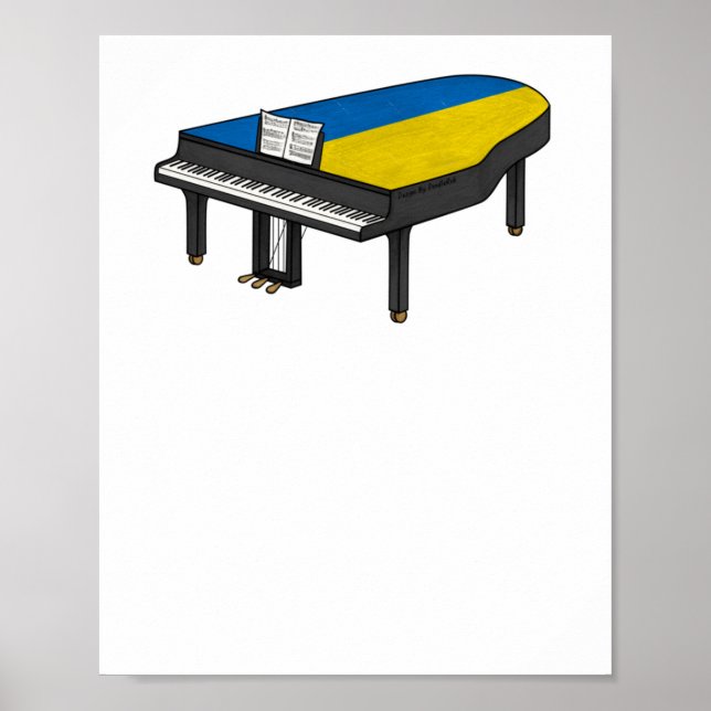 Grand Piano Ukrainas Flagga Pianist Musician Stick Poster (Framsidan)