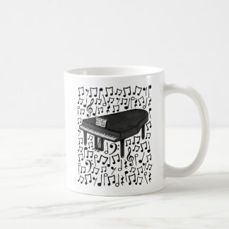 Grand Piano with Musik noter, Pianist Musician Kaffemugg