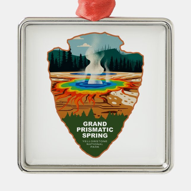 Grand Prismatic Spring Yellowstone Arrowhead Julgransprydnad Metall (Framsidan)