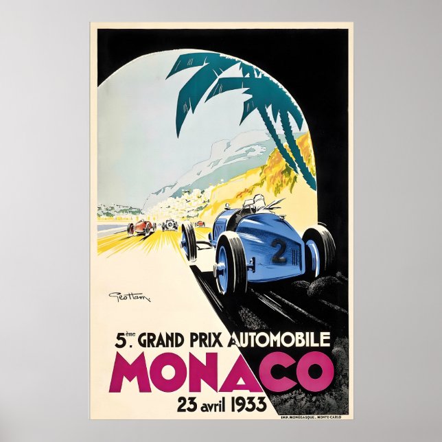 Grand Prix 1933 Motor Racing Monaco Frankrike Vint Poster (Framsidan)