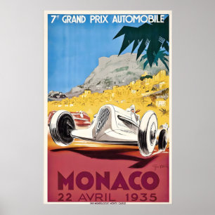 Grand Prix 1935 Motor Racing Monaco Frankrike Vint Poster