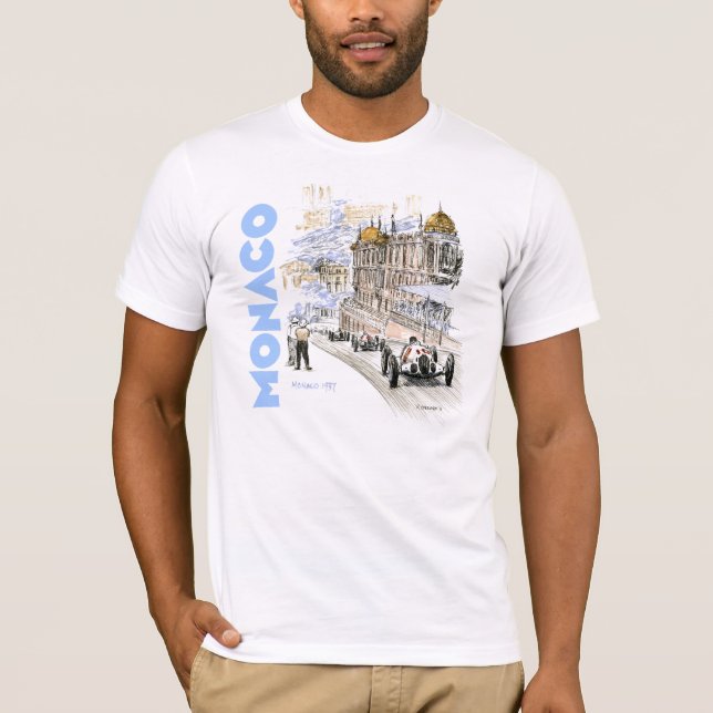 Grand prix de Monaco 1937 - blåtttext T Shirt (Framsida)