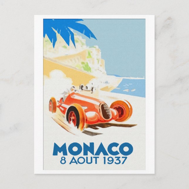 Grand Prix Monaco 1937 Aquarelle Vykort (Framsida)