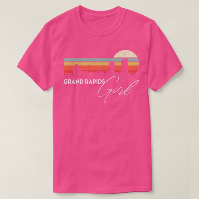 Grand Rapids Girl Retro Sunset City Skyline Souven T Shirt (Design framsida)