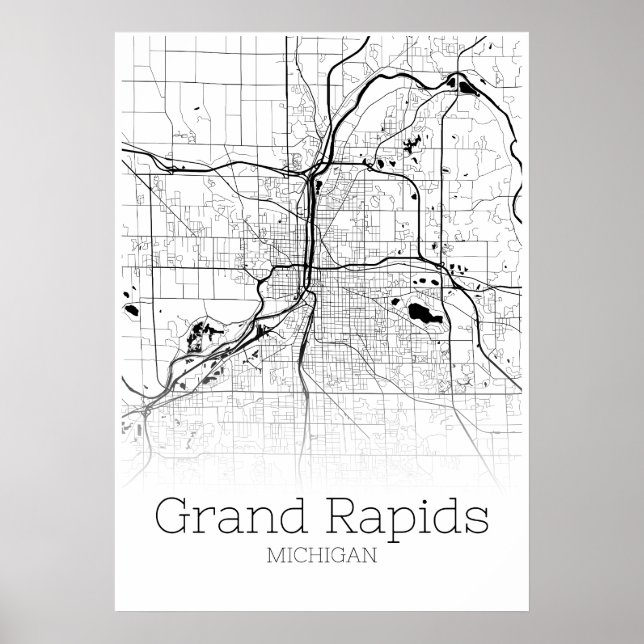 Grand Rapids Karta - Michigan - City Karta Poster (Framsidan)
