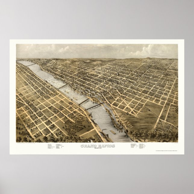 Grand Rapids, MI Panoramic Karta - 1868 Poster (Framsidan)