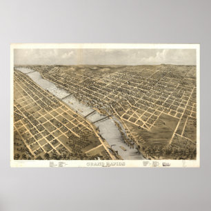 Grand Rapids Michigan 1868 Antique Panoramic Karta Poster