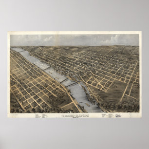 Grand Rapids Michigan 1868 Antique Panoramic Karta Poster