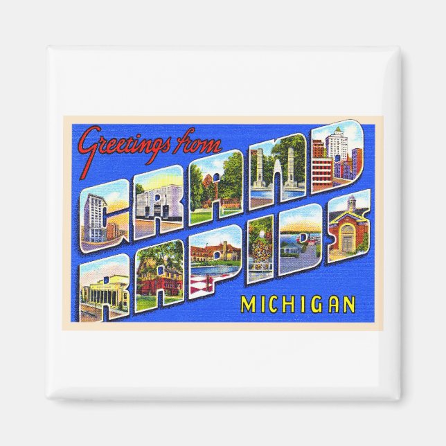 Grand Rapids Michigan MI Large Brev vykort Magnet (Framsidan)