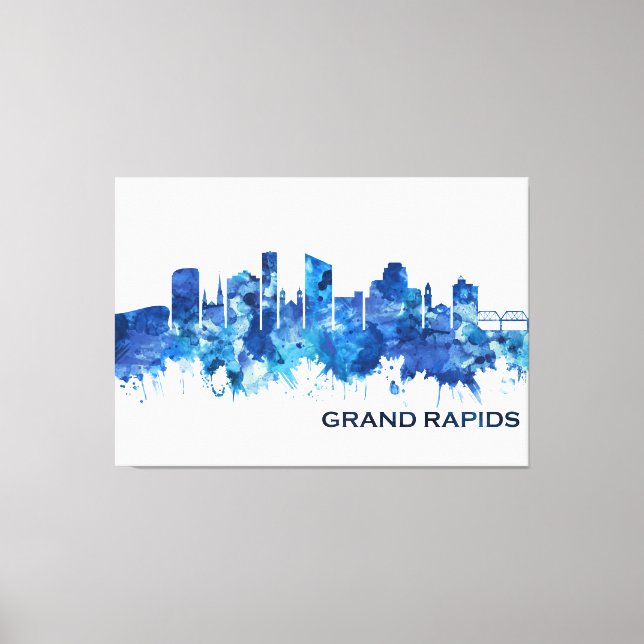 Grand Rapids Michigan Skyline Blue Canvastryck (Framsida)