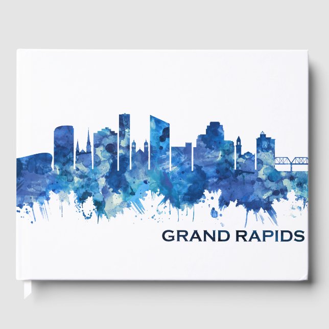 Grand Rapids Michigan Skyline Blue Gästböcker (Framsida)