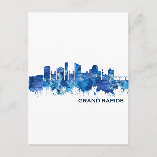 Grand Rapids Michigan Skyline Blue Helg Vykort (Framsida)