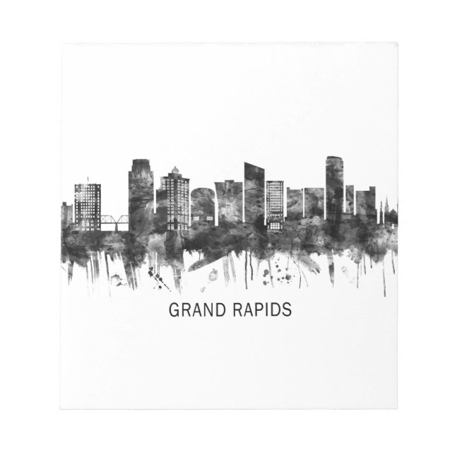 Grand Rapids Michigan Skyline BW Anteckningsblock (Framsida)