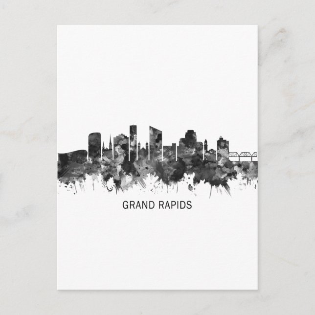 Grand Rapids Michigan Skyline BW Helg Vykort (Framsida)
