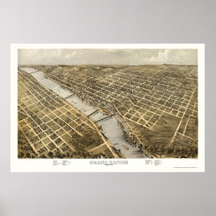 Grand Rapids panorama- karta för MI - 1868 Poster