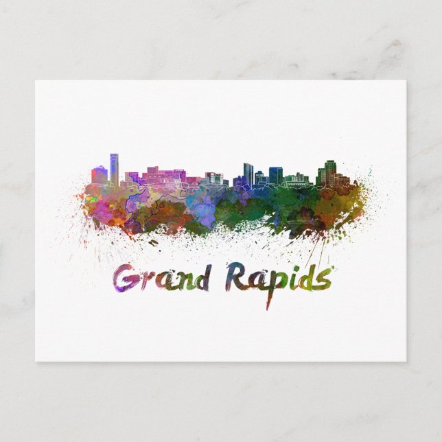 Grand Rapids skyline i vattenfärg Vykort (Framsida)