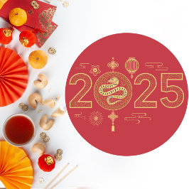 Grand Red och Guld 2025 År för ormen Runt Klistermärke