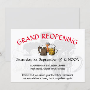 GRAND REOPENENING Pub Reunion Anpassade GRÅTT Inbjudningar