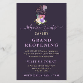 GRAND REOPENING | trendig lila cakery business Flygblad