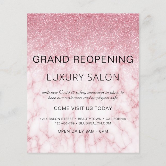 Grand Reöppning Marble Rosa Glitter Salon Flygblad (Framsidan)