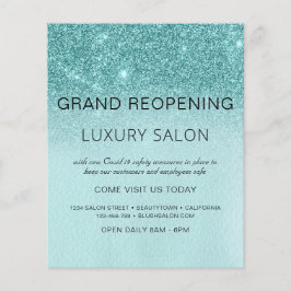 Grand Reöppning Teal Blue Aqua Glitter Salon Flygblad