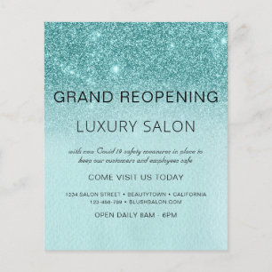 Grand Reöppning Teal Blue Aqua Glitter Salon Flygblad