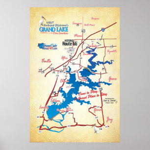 Grand Sjö OK karta-faun Poster