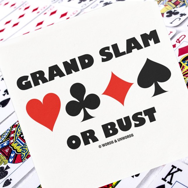 Grand Slam eller Bust (Brygga fyra kort Kostym) Pappersservett (Here's a memorable bridge advice saying paper napkin that will be enjoyed by many bridge players!)