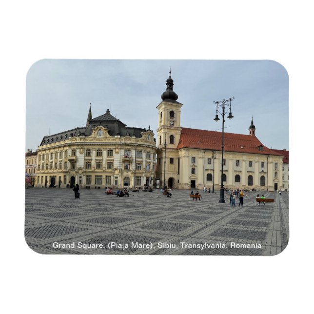 Grand Square, (Piaţa Mare), Sibiu, Rumänien på en Magnet (Horisontell)