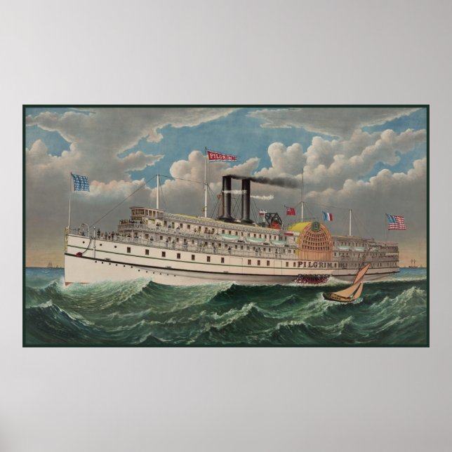 Grand Steamboat Pilgrim Världens största flodångar Poster (Framsidan)