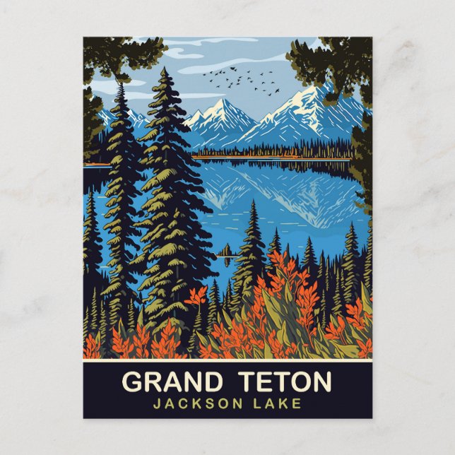 Grand Teton, Jackson Lake, Resa Vykort (Framsida)